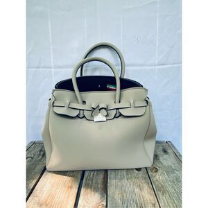 Save My Bag Miss Plus Beige Satchel Tote Purse Made in Italy Neoprene Blend Ligh